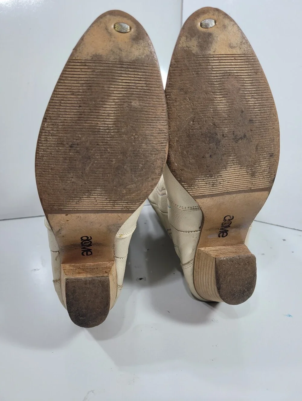 Vtg ACME Cream Leather Cowboy Boots Womens 7.5 M READ Disintegrating Lining